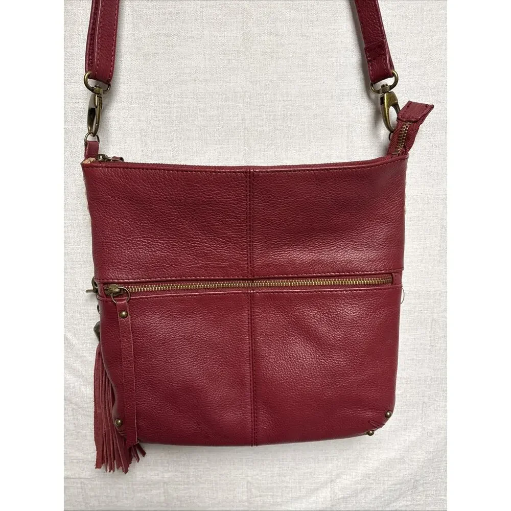 Lucky Brand Boho Leather Maroon Burgundy Crossbody Bag Purse